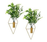 VALICLUD 2 Sets Wall Planter Hanging Geometry Vases Cast Iron Wall Hanging Flowerpots with Artificial Eucalyptus Plants for Garden Wedding Weather Resistant and Space Saving Design