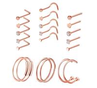 VALICLUD 21PCS Stainless Steel Nose Jewelry Stylish Nose Rings and Delicate for Women Fashionable and Durable Body Piercing Accessories Mixed Rose Gold Collection