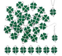 VALICLUD 25 Pcs Four Leaf Clover Charms Pendants Enamel Shamrock Beads Charms Jewelry Making Dangle Pendants for DIY Crafting Earring Necklace Anklet Bracelet Green