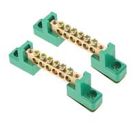 VALICLUD 2Pcs 6-Terminal Copper Ground Bar Kit with Green Insulated Base for Electrical Grounding and Power Distribution Applications