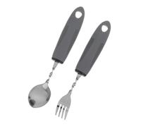 VALICLUD 2pcs Adaptive Stainless Steel Utensil Set for Elderly Tremor Spoon and Fork with Ergonomic Plastic Handle Easy Clean Cutlery for Stroke Therapy and Hand Trembling Assistance