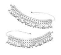 VALICLUD 2pcs Adjustable Boho Bell Anklet Bracelet with Tassels Vintage Foot Chain Jewelry for Women Comfortable Fit for Belly Dance Summer Beach Casual Outfits Versatile Bohemian Style