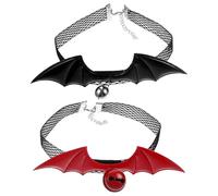 VALICLUD 2pcs Adjustable Halloween Cat Collar with Bell, Detachable Bat Wing Design, Breakaway Safety Buckle, Holiday Neckwear for Cats and Kittens