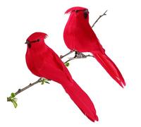 VALICLUD 2pcs Birds Figurines Decor Lifelike Red Bird Ornaments for Wedding Home Office Garden and Party Decorations Adorable Feathered Design