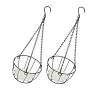 VALICLUD 2pcs Black Iron Hanging Flower Pot Baskets with Chains and Drip Trays, Metal Balcony Planter Holders for Garden, Porch, Deck Outdoor Hanging Plant Decoration