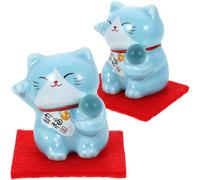 VALICLUD 2pcs Blue Ceramic Lucky Cat Figurines Desktop Cat Ornament Feng Shui Wealth Welcome Statue for Home and Car Decor