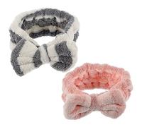 VALICLUD 2pcs Bowknot Shower Headband Elastic Hair Bands for Face Washing Makeup Yoga Soft Fleece Skin-friendly Breathable Grey for Women