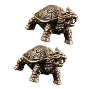 VALICLUD 2pcs Brass Dragon Turtle Ornaments Antique Style Decorative Desktop Sculptures Creative Feng Shui Home Office Desk Décor