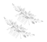 VALICLUD 2pcs Bridal Hair Side Comb Lightweight Wedding Hair Accessories for Women Silver Leaf Faux Pearls Crystal Sparkly Headpiece Comfortable and Design for Bride