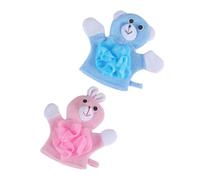 VALICLUD 2pcs Cartoon Baby Bath Scrubber Towels with Bath Flower, Exfoliating Soft Washcloths for Children, Pink Rabbit and Blue Bear, Home Use Bathing Accessories for Kids