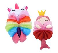 VALICLUD 2pcs Cartoon Bath Loofahs for Skin Friendly Soft Scrubbers with Cute Unicorn and Mermaid Designs Gentle Cleaning Sponge Balls for Shower Fun and Easy Hanging Storage