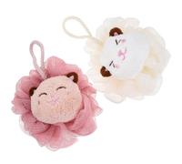 VALICLUD 2pcs Cartoon Bath Shower Loofah Sponges for Adults with Lanyard Soft Body Wash Scrubbers for Exfoliating Skin Rich Bubbles Space-Saving Hanging Design Cute Pink Beige