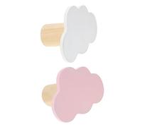 VALICLUD 2PCS Cartoon Cloud Hooks for Room Decorative Wall Hooks Pink and White Wooden Hanging Ornaments for Space Saving Storage and Organization