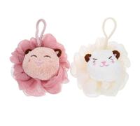 VALICLUD 2pcs Cartoon Shower Loofah for Adults Soft Exfoliating Bath Puff Body Scrubber with Rich Bubbles Lanyard for Easy Hanging Cute Pink and Bath Sponges for Women and Men