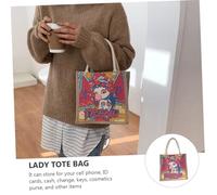 VALICLUD 2pcs Chinese Style Canvas Handbag with Zipper Peking Opera Pattern Tote Bags for Women Casual Zip-up Tote for Phone Cosmetics and Daily Essentials Storage