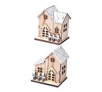 VALICLUD 2pcs Christmas Luminous Wood Small House Decor LED Wooden Miniature Ornaments for Festive Home Decoration Craftsmanship and Tabletop Accent