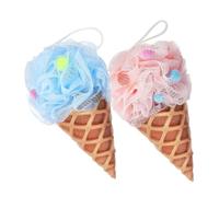VALICLUD 2pcs Cute Ice Cream Exfoliating Bath Sponges with Hanging Rope Gentle Body Scrubbers for Dense Mesh Produces Rich Foam Removes Dirt and Oil for Smooth Skin Blue and Pink