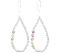 VALICLUD 2pcs Cute Pearl Phone Charm Bracelet Strap for Everyday Carry | Plastic Resin Beads, Wrist Tethering Design, for Handheld Console or Wallet, Birthday Gift Style