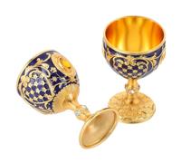 VALICLUD 2pcs Gold and Translucent Blue European Chalice Goblet Vintage Medieval Embossed Metal Shot for Ceremonial Use and Elegant Table Settings