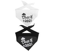 VALICLUD 2PCS Graduation Dog Bandana Set - Black and White Triangle Bibs for Pets - Class of 2025 Washable Neck Scarves for Dog Graduation Party Accessories and Photo Props