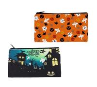 VALICLUD 2pcs Halloween Cosmetic Bag Canvas Makeup Storage Pouch with Strong Zipper for Small Items Storage, Classic Halloween Elements Pattern Suitable for School and Office Use