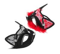 VALICLUD 2pcs Halloween Lace Cat Costume Mask for Women Masquerade Eye Masks with Adjustable Straps Soft Lightweight Black Red Cat Face Accessory for Party Cosplay and Fancy Dress