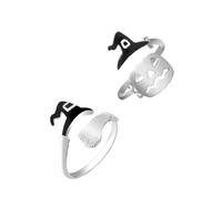 VALICLUD 2pcs Halloween Open Rings Set with Witch Hat, Broom and Pumpkin Design, Festival Finger Accessories for Party and Cosplay