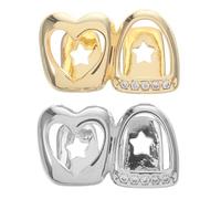VALICLUD 2pcs Heart Rhinestone Bling Tooth Grills for Women Men Fake Tooth Caps Hip Hop Jewelry Anti-tarnish Decorative Mouth Grills for Halloween Cosplay Party Accessories