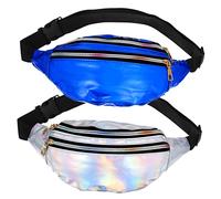 VALICLUD 2pcs Holographic Fanny Packs for Women Adjustable Waist Bags for Festivals Parties Travel Running Hiking Capacity Sling Bags with Cool Design