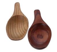 VALICLUD 2pcs Japanese Style Short Handle Wide Mouth Wooden Spoons for Loose Tea Leaves Beans Seasoning Kitchen Use with Comfortable Grip and Grain Design
