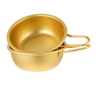 VALICLUD 2pcs Korean Yellow Aluminium Soup Bowl with Handle, for Ramen | Minimalist Golden Finish, Heat Insulation Grip, Easy Cleaning, Two Bowls, Table Serving