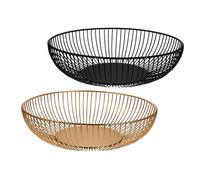 VALICLUD 2pcs Large Capacity Wire Fruit Basket Iron Metal Round Bowl with Open Ventilated Design Multipurpose Kitchen Counter Vegetable and Snack Holder in Gold Black Finish