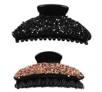 VALICLUD 2pcs Large Rhinestone Hair Claws for Women and Resin Hairpins with Strong Grip Teeth Elegant Ponytail Holders for Thick Thin Curly Hair Black and Light Gold
