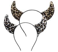 VALICLUD 2pcs Leopard Print Ox Horn Headbands for Women Lightweight Fabric Cosplay Hairbands for Festival Parties and Daily Wear Comfortable Hair Accessories
