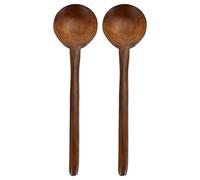 VALICLUD 2Pcs Long Handle Wooden Ladles Natural Wood Soup Spoons for Cooking and Serving Japanese Ramen, Kitchen Stirring Utensils for Home and Professional Use