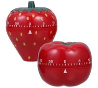 VALICLUD 2pcs Mechanical Kitchen Timer with 60 Minute Wind up Countdown, Red Abs and Steel Material, Strawberry and Persimmon Shape, for Cooking and Tea Brewing Time Management