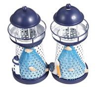 VALICLUD 2pcs Mediterranean Style Iron Lighthouse Ornament Tealight Candlestick Holder Shining Home Office Decoration