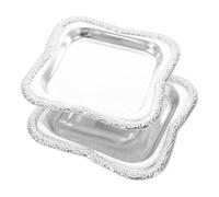 VALICLUD 2pcs Metal Serving Plates Intricate Embossed Patterns, Silver Dessert Platters for Wedding Reception and Birthday Parties, Easy Handling and Comfortable Grip Cake Display Trays