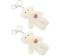 VALICLUD 2pcs Plush Bear Keychain with Silver Clasp and Pink Heart, Fluffy Stuffed Animal Bag Hanging Ornament for Backpacks, Cute Couple and Friends Accessories