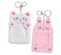 VALICLUD 2pcs Plush Card Holder Keychain Cute Cartoon Animal Id Badge Organizer with Metal Ring Secure Attachment Soft Photo Card Case for Women