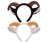 VALICLUD 2pcs Plush Goat Ears Headband with RAM Horns Black White Lamb Ear Hair Hoop for Birthday Party and Christmas Cosplay Soft Fleece Animal Headwear for Adults
