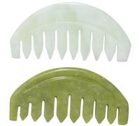 VALICLUD 2pcs Premium Jade Head Massager Comb Smooth Polished Gua Sha Scraping Tool for Scalp and Hair Growth Wide Tooth Jade Massage Comb for Thick Long Wet Dry Hair