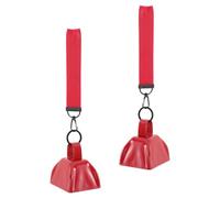 VALICLUD 2pcs Red 3 Inch Cowbells for Sports Fans with Wrist Strap and Stick, Easy to Use Loud Iron Cheering Bells for Game Day and Sporting Events