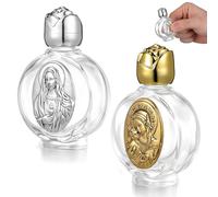VALICLUD 2PCS Refillable Glass Holy Water Containers with Religious Relief Design, Portable Prayer Bottles for Baptism, Communion, Church and Devotional Use