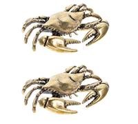 VALICLUD 2pcs Retro Mini Crab Figurine in Brass with Aged Patina Finish | Desktop Ornament, Tea Table Display, Lifelike Detailing, Low Maintenance, Golden Vintage Accent for Nature Lovers