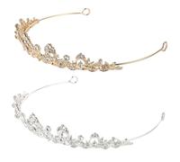 VALICLUD 2Pcs Rhinestone Bridal Crowns for Women, Silver Gold Wedding Headpieces with White Crystals, Vintage Bridal Tiara Hair Accessories for Brides and Special Occasions