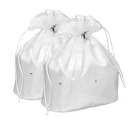 VALICLUD 2pcs Satin Bridal Money Bag with Heart Rhinestones and Ribbon Strap Lightweight White Evening Bag for Weddings Romantic Bride Handbag for Wedding Day Ceremony and Keepsakes
