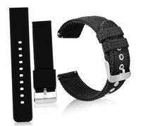 VALICLUD 2pcs Silicone and Nylon Watch Bands for Men and Women Quick Release Replacement Straps with Adjustable Stainless Buckles Flexible Comfortable Compatible with Smart and Traditional