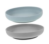 VALICLUD 2pcs Silicone Dinner Plates Non-Skid Suction Base for Elderly Disabled, Unbreakable Reusable Food Plates in Dark Grey and Grey Blue for Home Dining and Parkinson’s