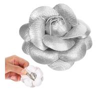 VALICLUD 2PCS Silver Leather Rose Flower Shoe Clips with 6.5cm Duckbill Brooch Pins Satin Fabric Shoe Jewelry Clips for Heels and Flats Removable Floral Footwear Charms